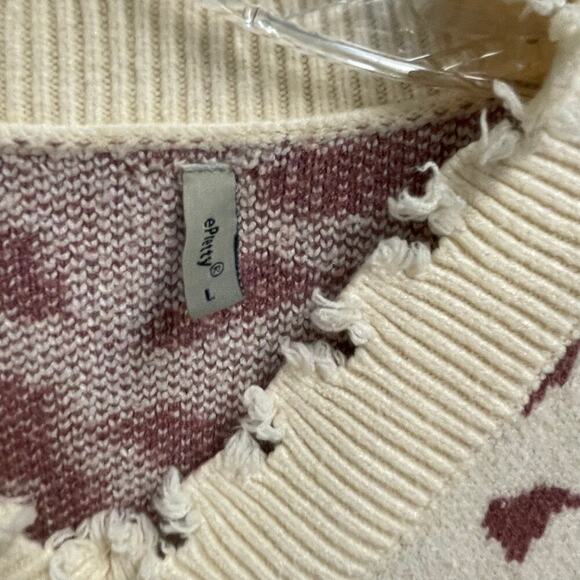 E Pretty Distressed Animal Print Soft Sweater Size Large EUC V Neck Stretchy - Picture 2 of 4